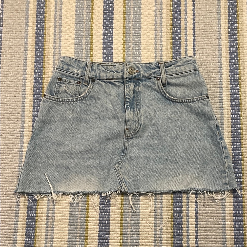 BDG Light Blue Frayed Mini Skirt